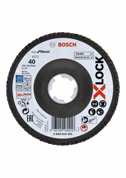 BOSCH Lamelne ploče, verzija pod uglom, vlaknasta ploča X-LOCK Ø125 mm, G 40, X571, Best for Metal D= 125 mm; G= 40, pod uglom