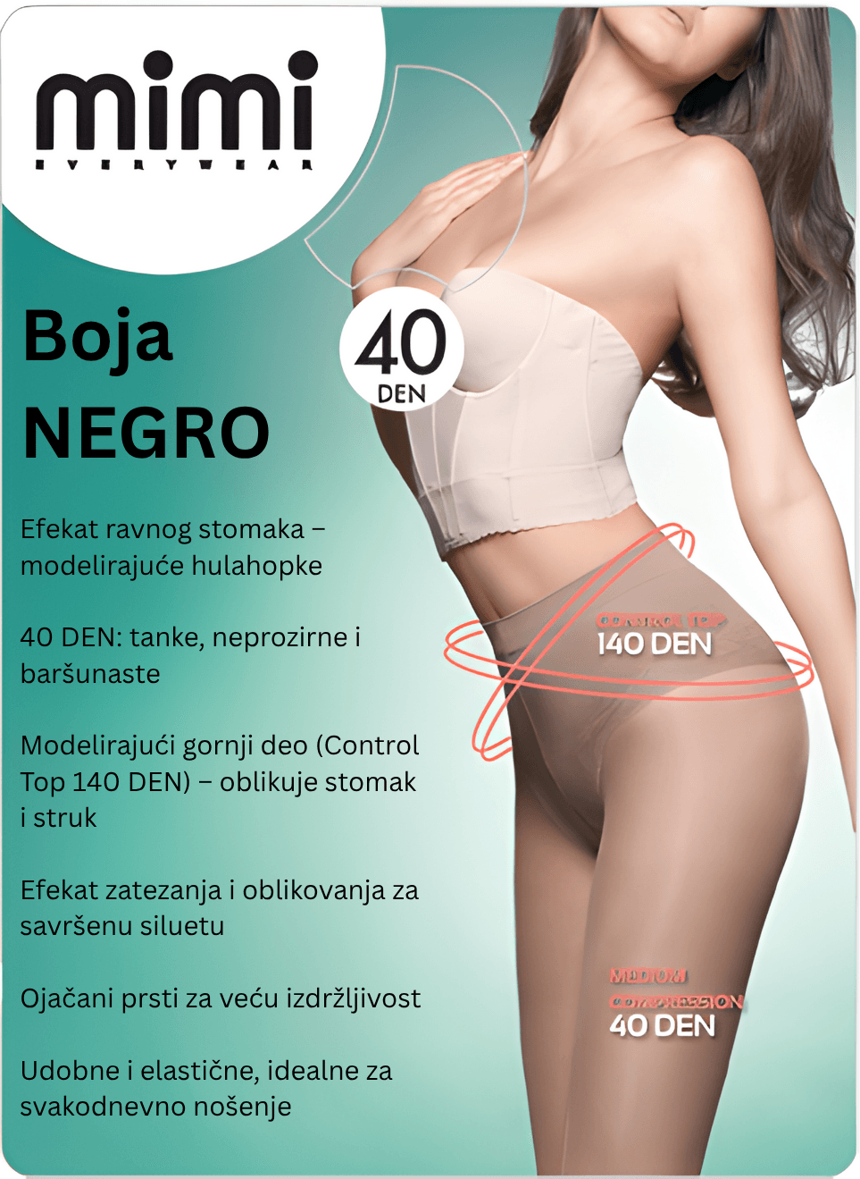 Pompea Mimi Ženske čarape Everywear Reductor, 40 DEN negro, 4L