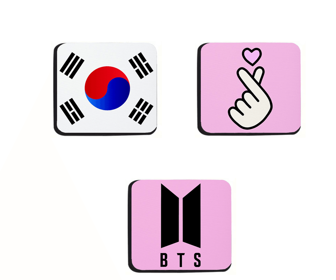Podmetači za čaše BTS i Koreja, 3 komada, Višebojni