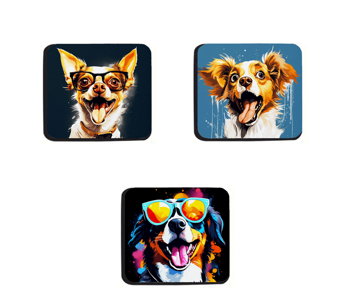Podmetači za čaše Psi, 3 komada, Višebojni