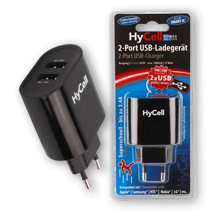 HYCELL Dual USB Adapter za telefon, 2 porta, 3.4 A, 17 W, Crni