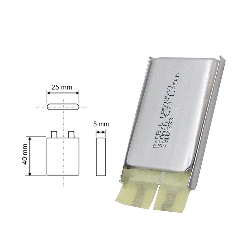 PKCELL Baterija Li-Polimer LP502540, 3.7 V, 500 mAh, Srebrna