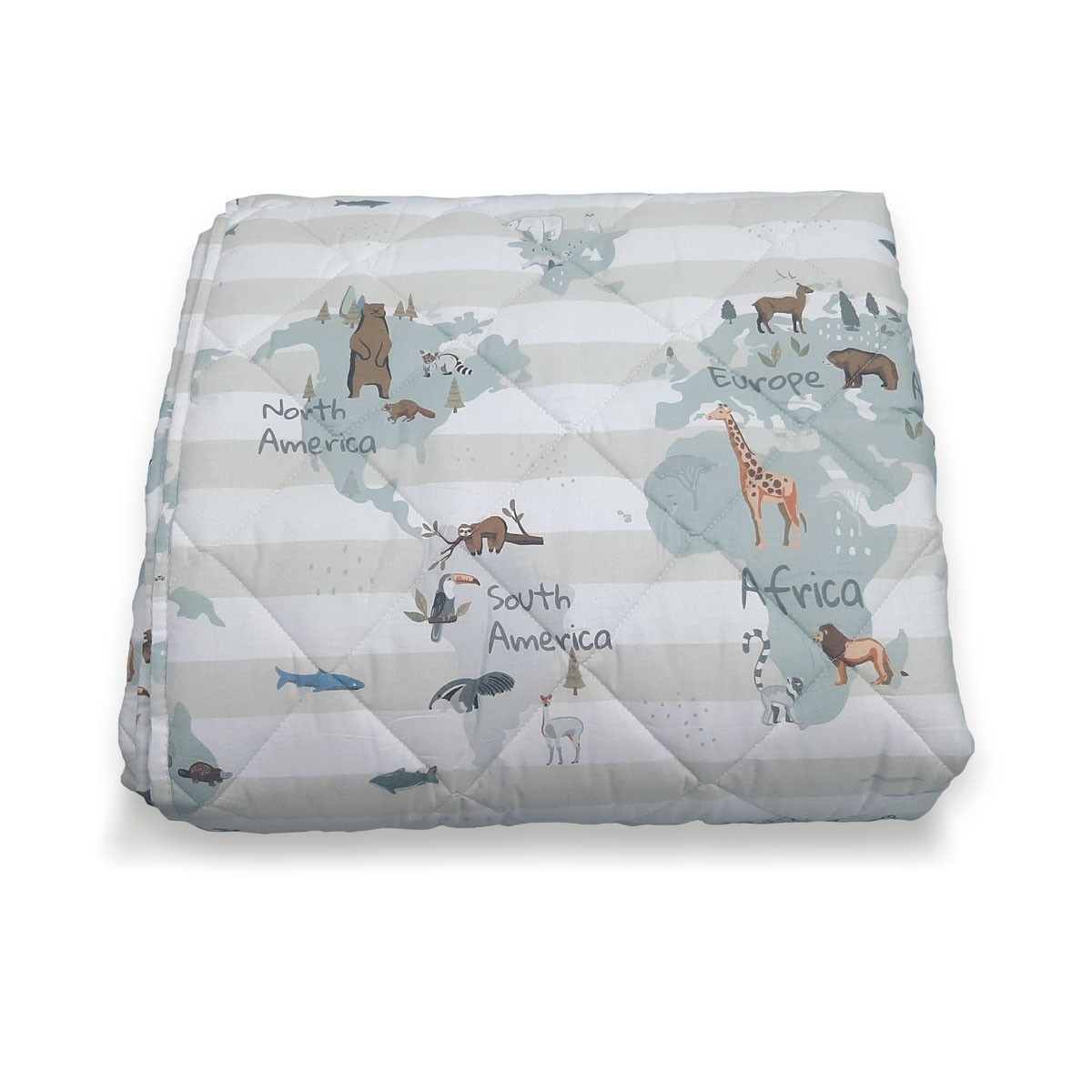 TEXTIL Dečija štep deka Mapa sveta 140x200cm zelena