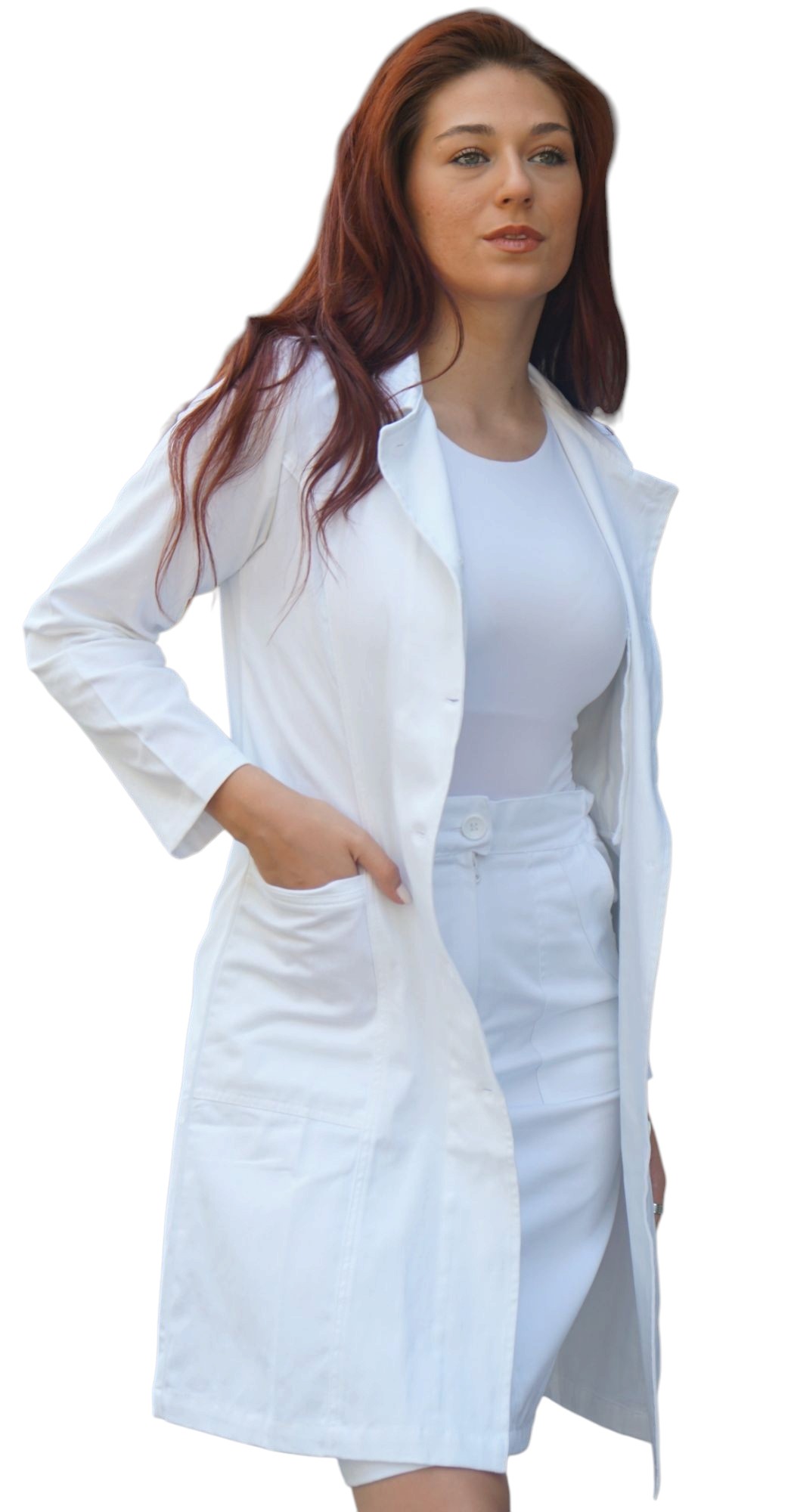 Nina Ženske medicinski mantil na kopčanje, Beli