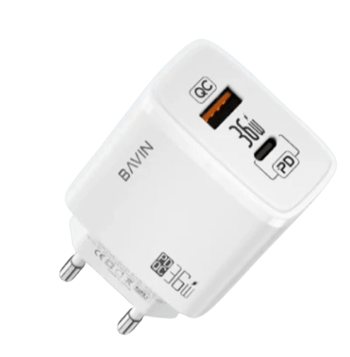 Bavin Punjač, 36W, USB-A, USB-C, Beli