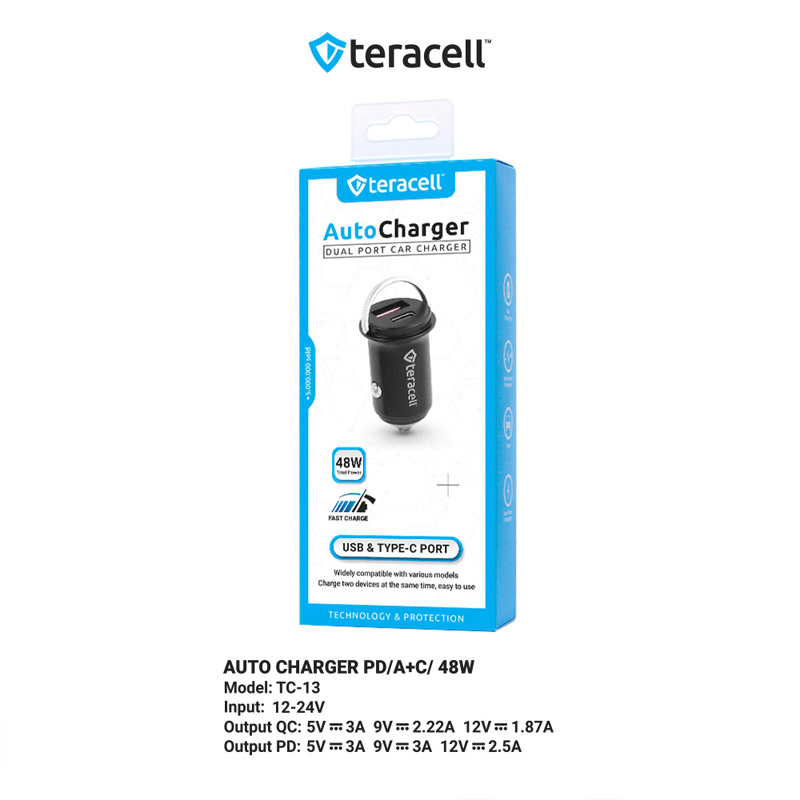 TERACELL Auto punjač Evolution TC-13 PD 30W + USB QC3.0 18W, 48W (total), Crni