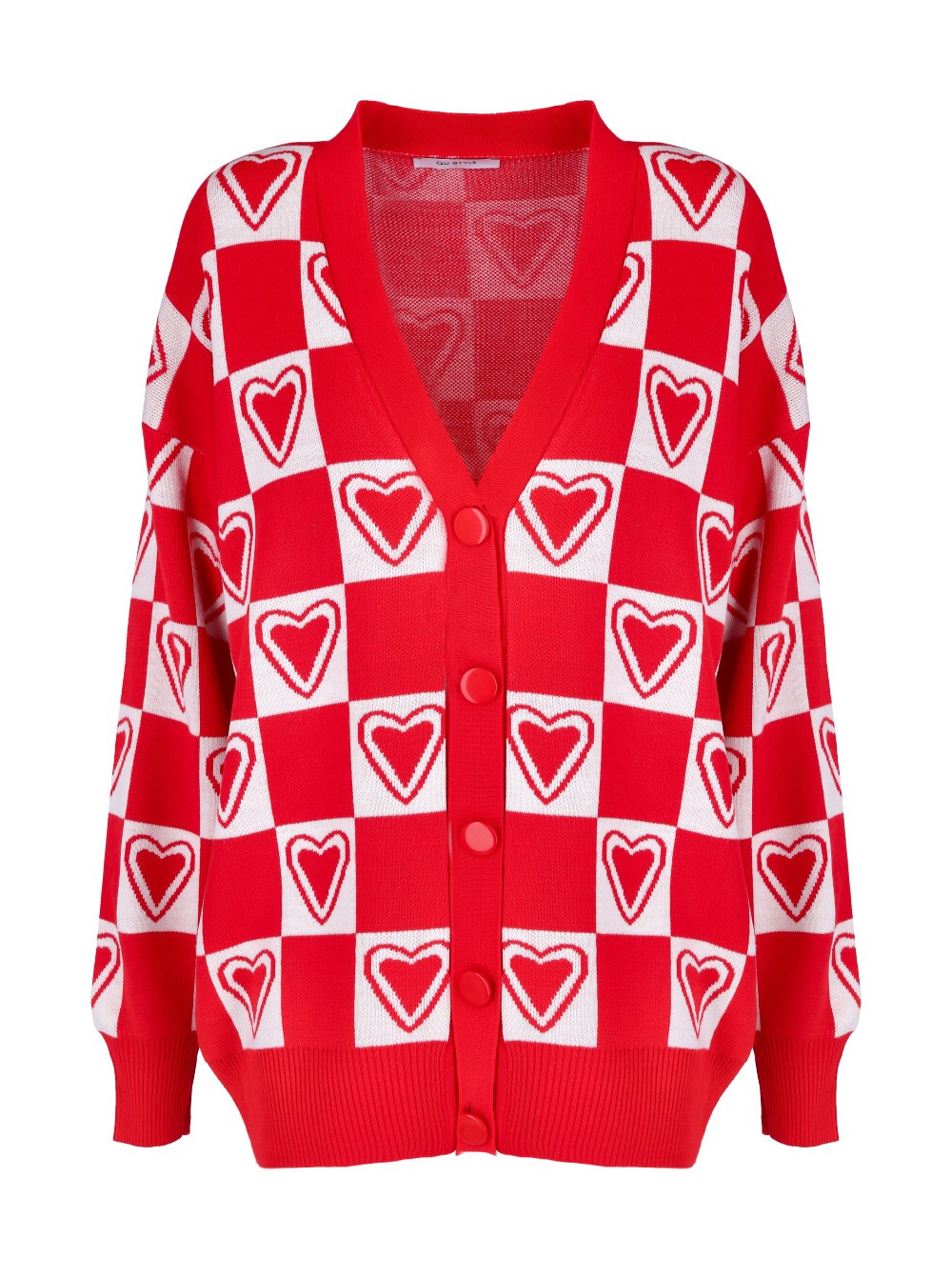 QU STYLE Ženski džemper crveno-beli