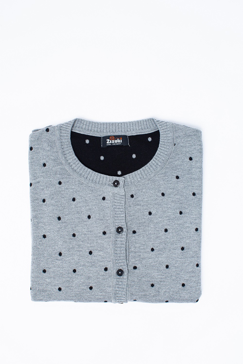 Zisuki Ženski kardigan na tufne, Okrugli izrez, Sivi