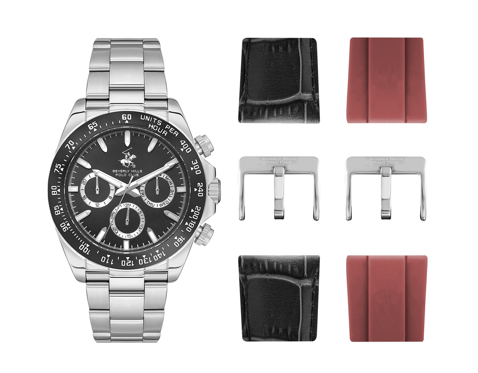 Beverly Hills Polo Club Muški sat BP3608X.350, Crno kućište, Srebrne boje