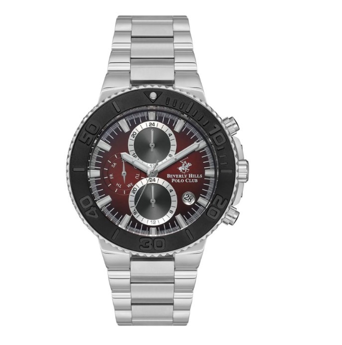 BEVERLY HILLS POLO CLUB Muški ručni sat, Kvarcni mehanizam, 44mm, Crveno kućište, Srebrne boje, BP3540X.380