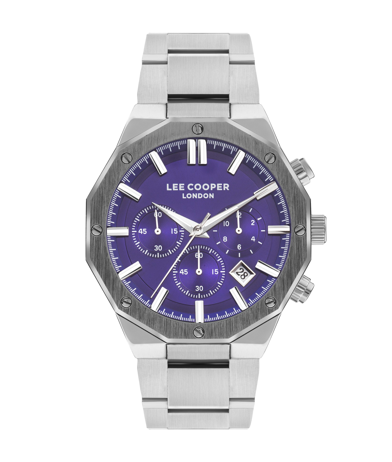 LEE COOPER Muški ručni sat, Kvarcni mehanizam, 44mm, Ljubičasto kućište, Srebrne boje, LC07807.390