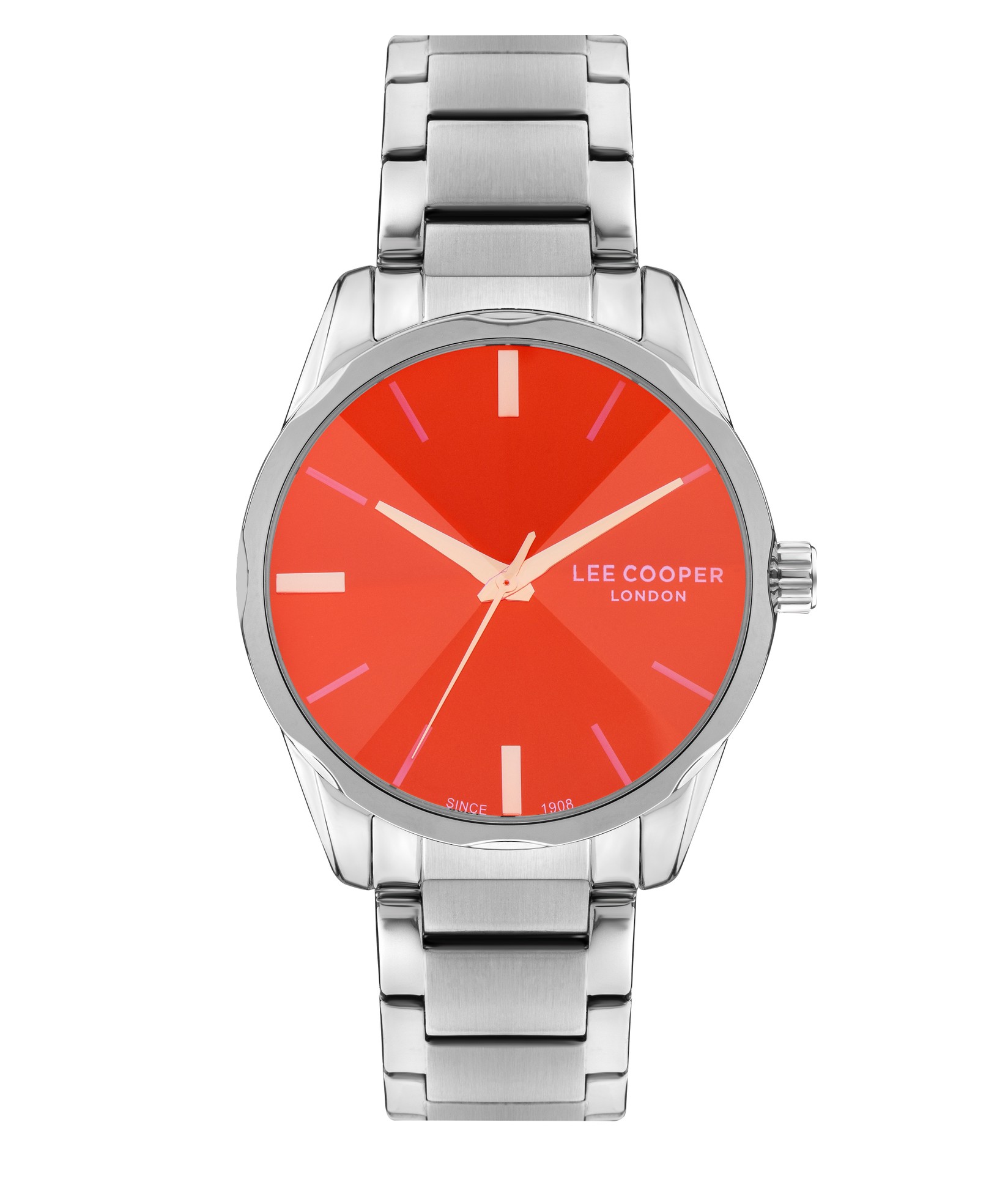 LEE COOPER Muški ručni sat, Kvarcni mehanizam, 44mm, Crveno kućište, Srebrne boje, LC07808.340