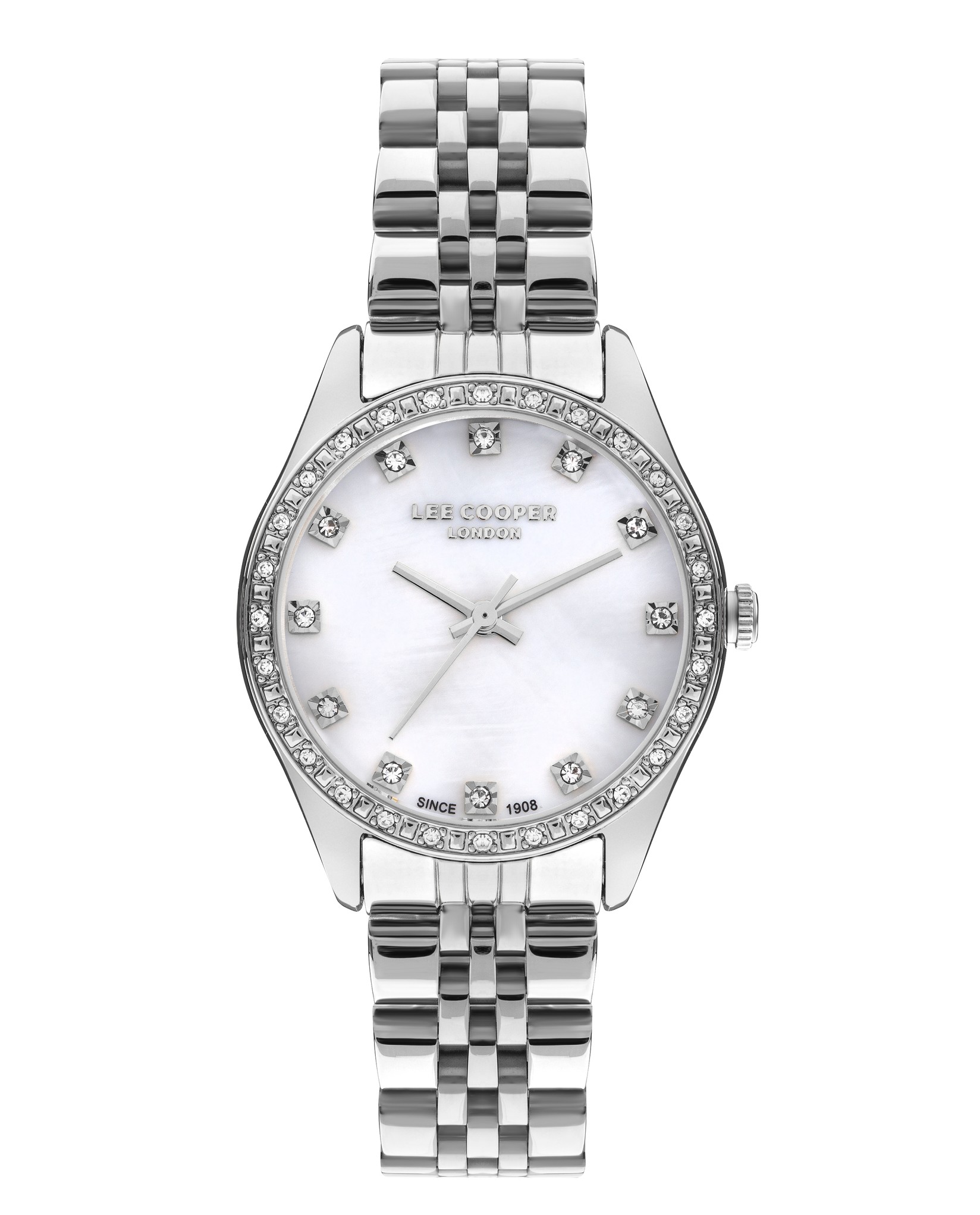 LEE COOPER Ženski ručni sat, Kvarcni mehanizam, 33mm, Belo kućište, Srebrne boje, LC07818.320