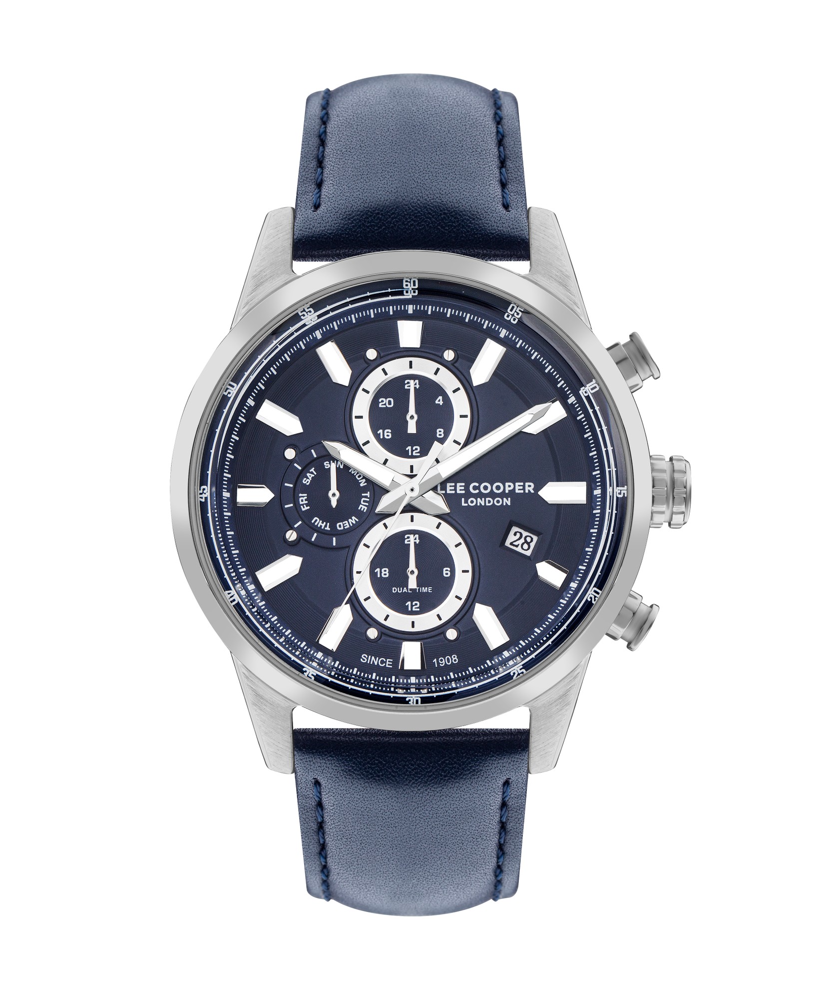 LEE COOPER Muški ručni sat, Kvarcni mehanizam, 45mm, Teget kućište, Braon, LC07855.399