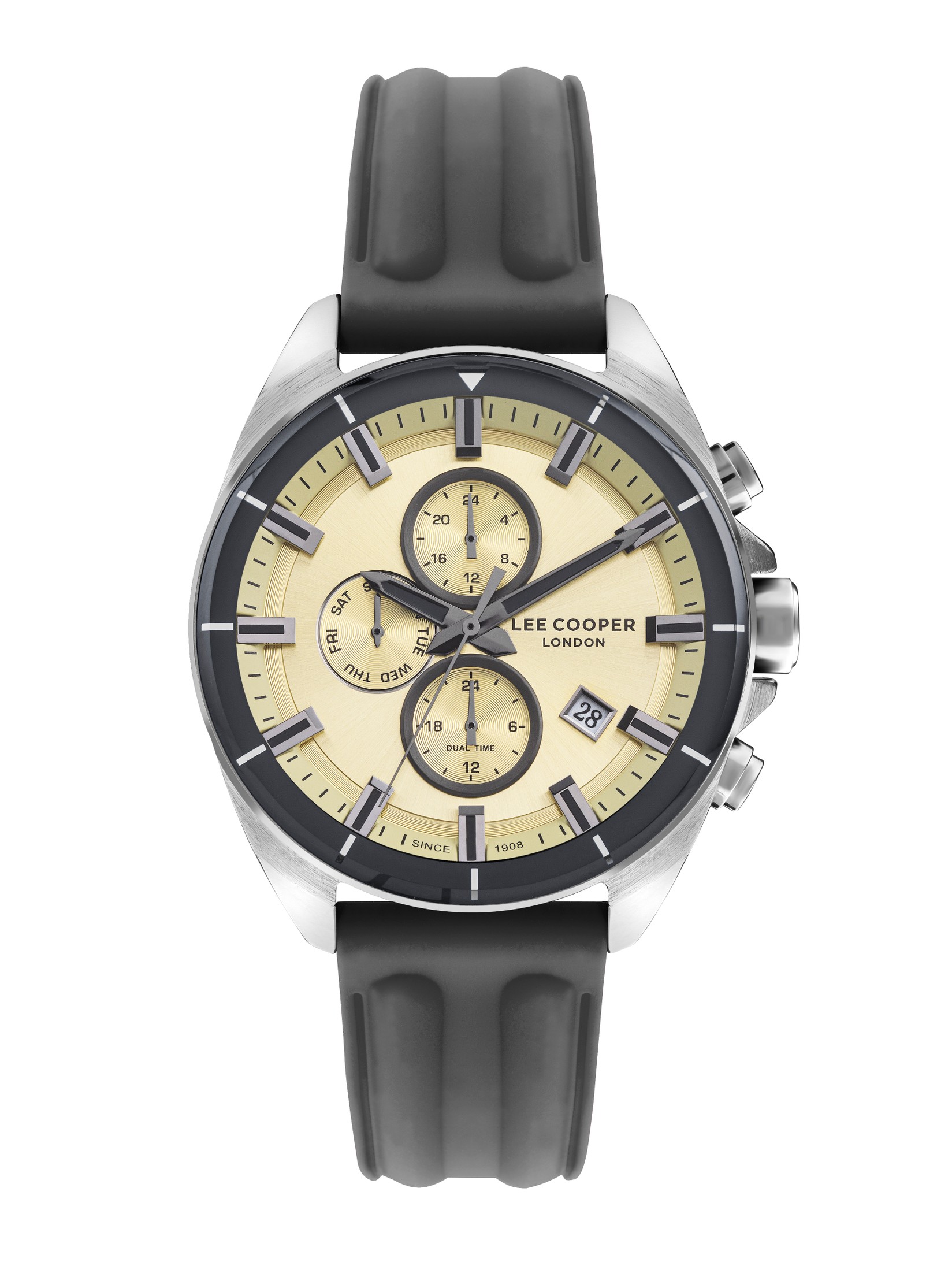 LEE COOPER Muški ručni sat, Kvarcni mehanizam, 46mm, Žuto kućište, Sivi, LC07881.346