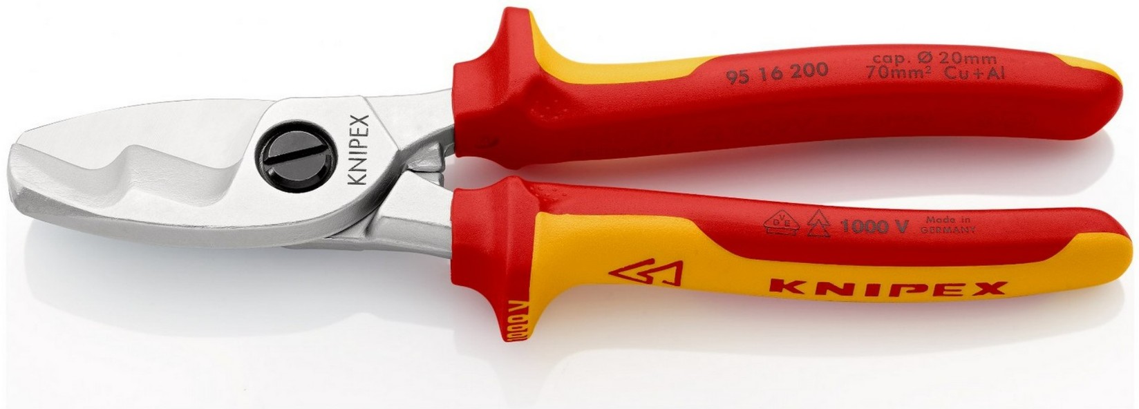 KNIPEX Makaze za kablove sa dvostrukom oštricom izolovane VDE hromirane 200 mm 95 16 200 crveno-žute