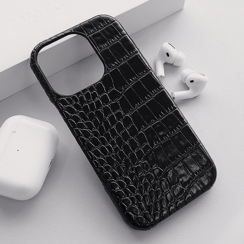 Maska za telefon Croco Leather za iPhone 16 Pro, Crna