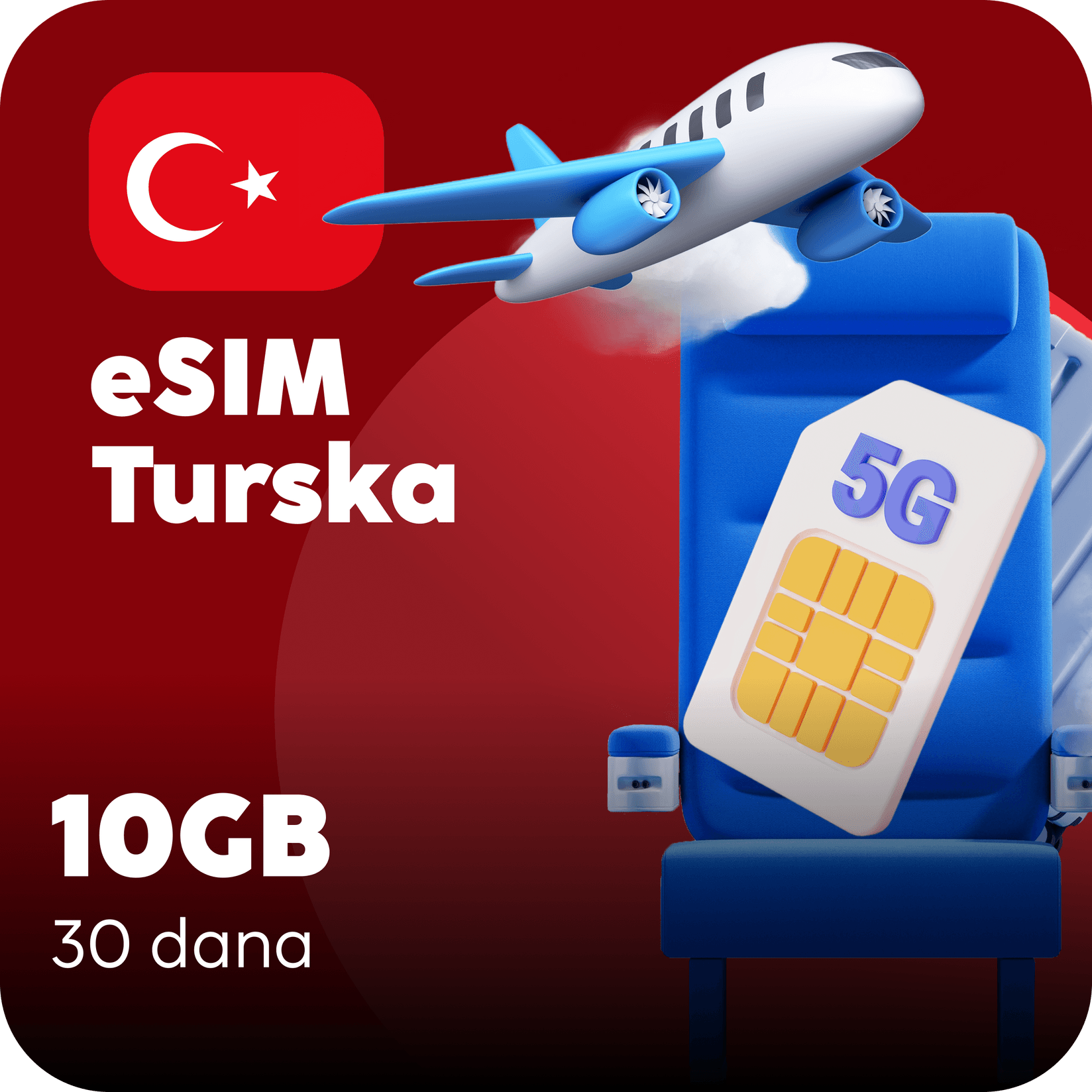 Turska eSIM kartica - 10GB prepaid mobilnih podataka za 30 dana