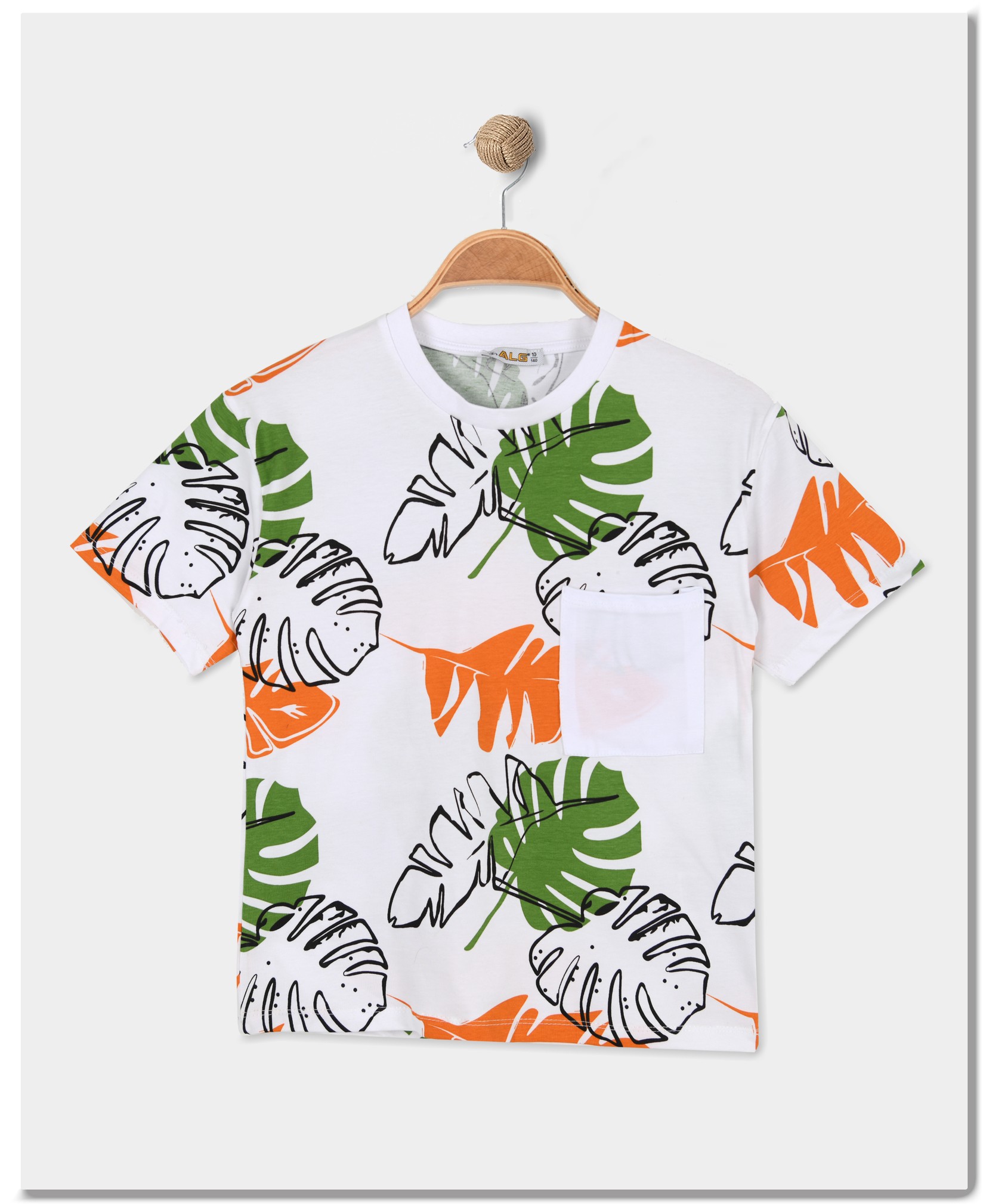 ALG Majica za dečake Leaves, Belo-zelena