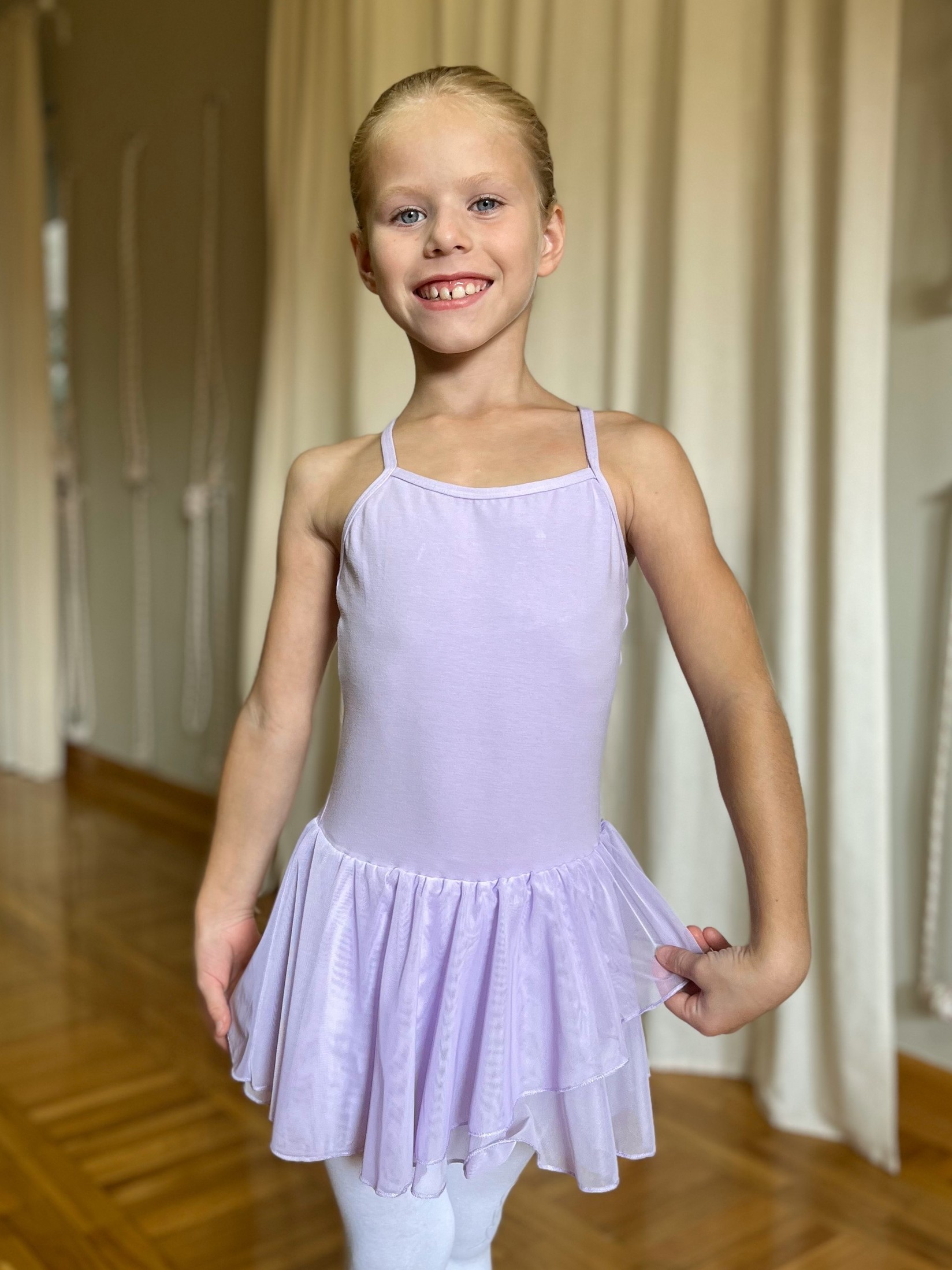 GALA UNIQ Baletski triko na bretele sa suknicom za devojčice 322L, Ljubičasti