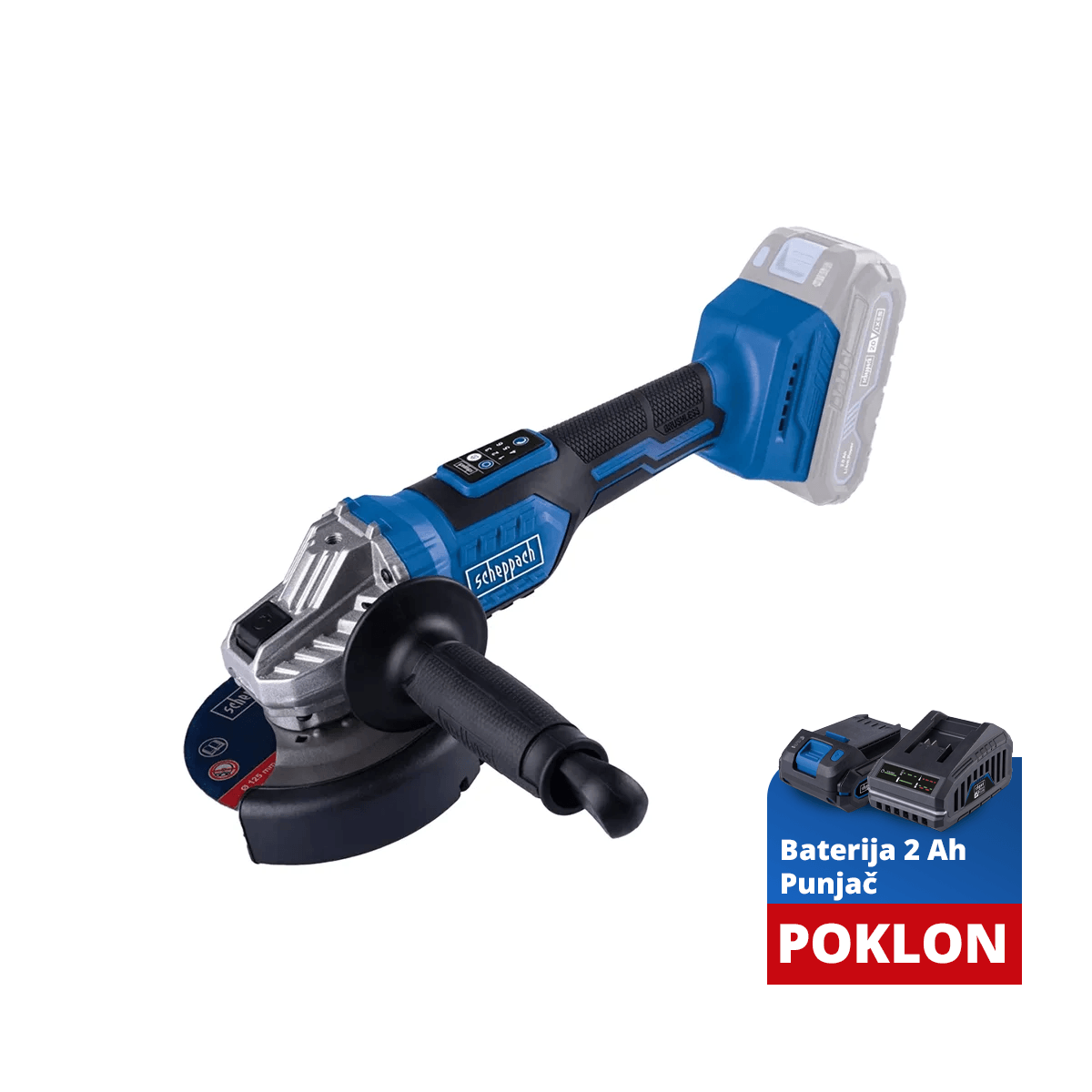 Scheppach Aku ugaona brusilica  Brushless IXES BC-AG125-X, 20V, 125mm, 1x2.0Ah + punjač 2.4A