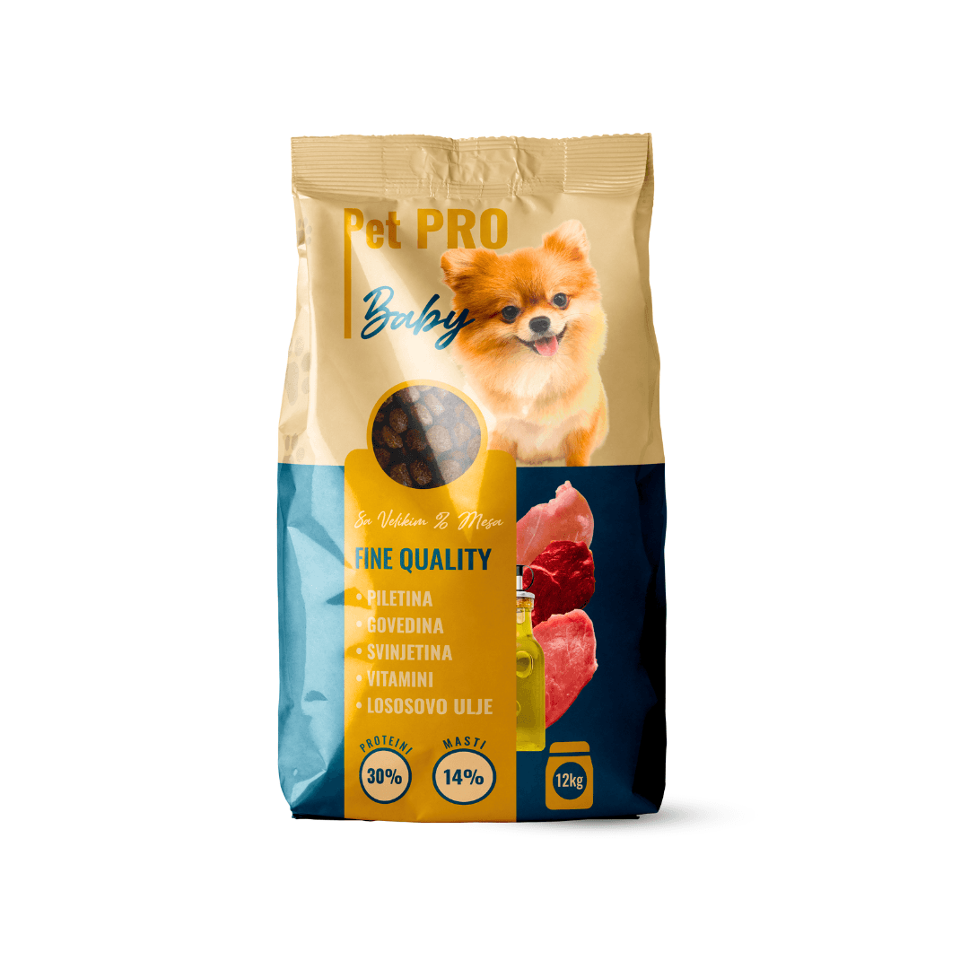 PET PRO Suva hrana za štence i mlade pse svih rasa Baby sa piletinom, govedinom i svinjetinom, 12 kg