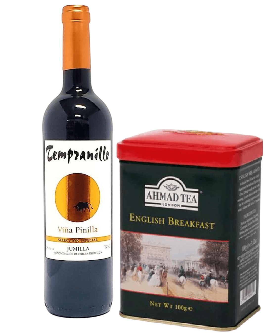 Pinilla Crveno vino Tempranillo 0.75l i Ahmad Tea Čaj English Breakfast Caddy 100g