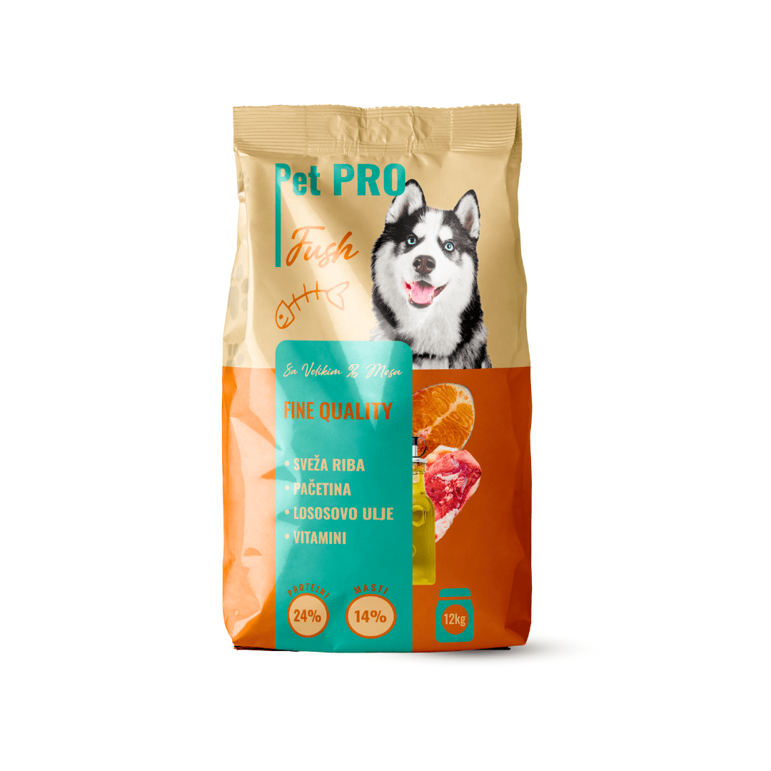 PET PRO Kompletna suva hrana Fish za pse sklone alergijama i izbirljivim psima sa ribom, pačetinom, govedinom i svinjetinom, 12 kg