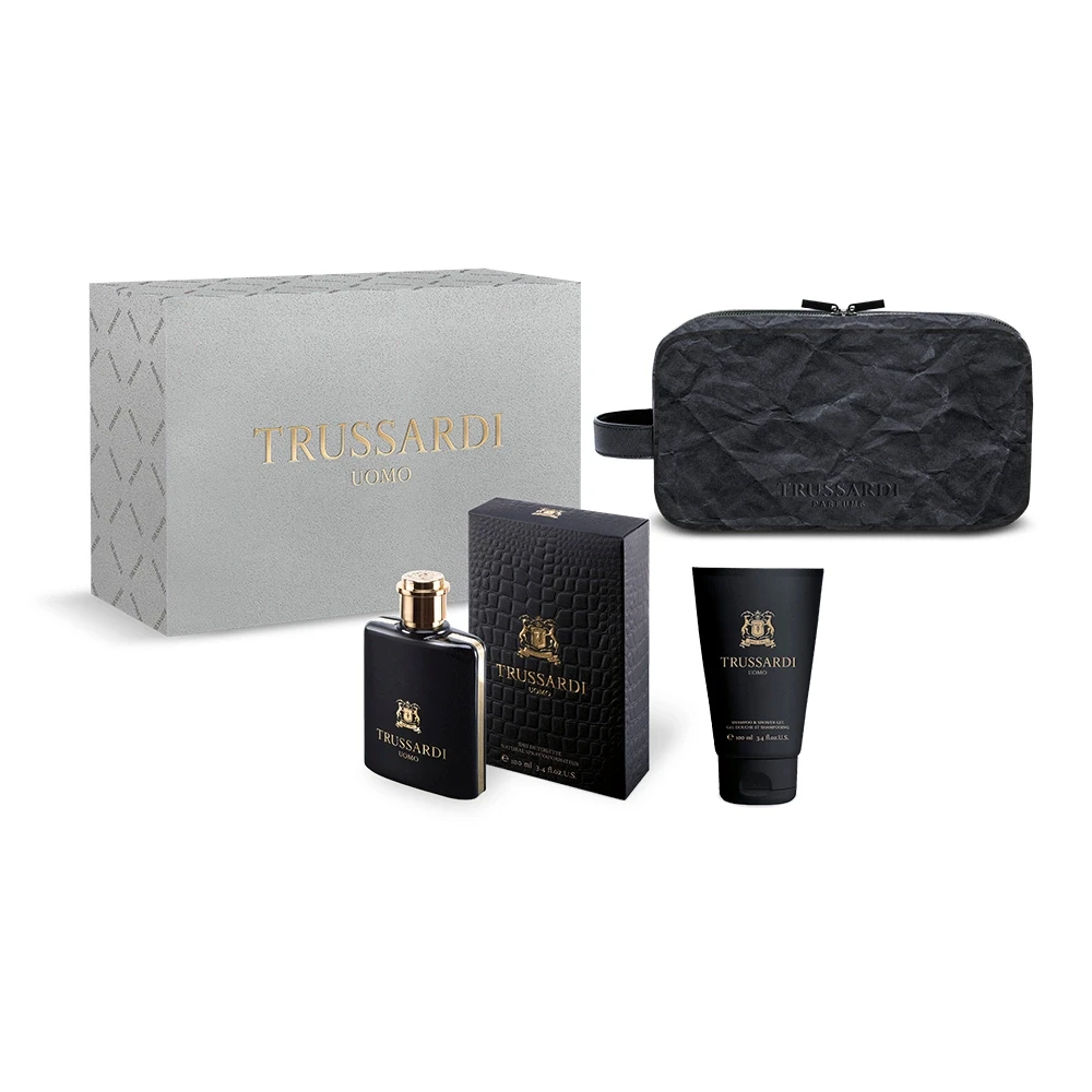 Trussardi Muški set Uomo, EDT, 100 ml + Gel za tuširanje, 100 ml + Neseser, Crni