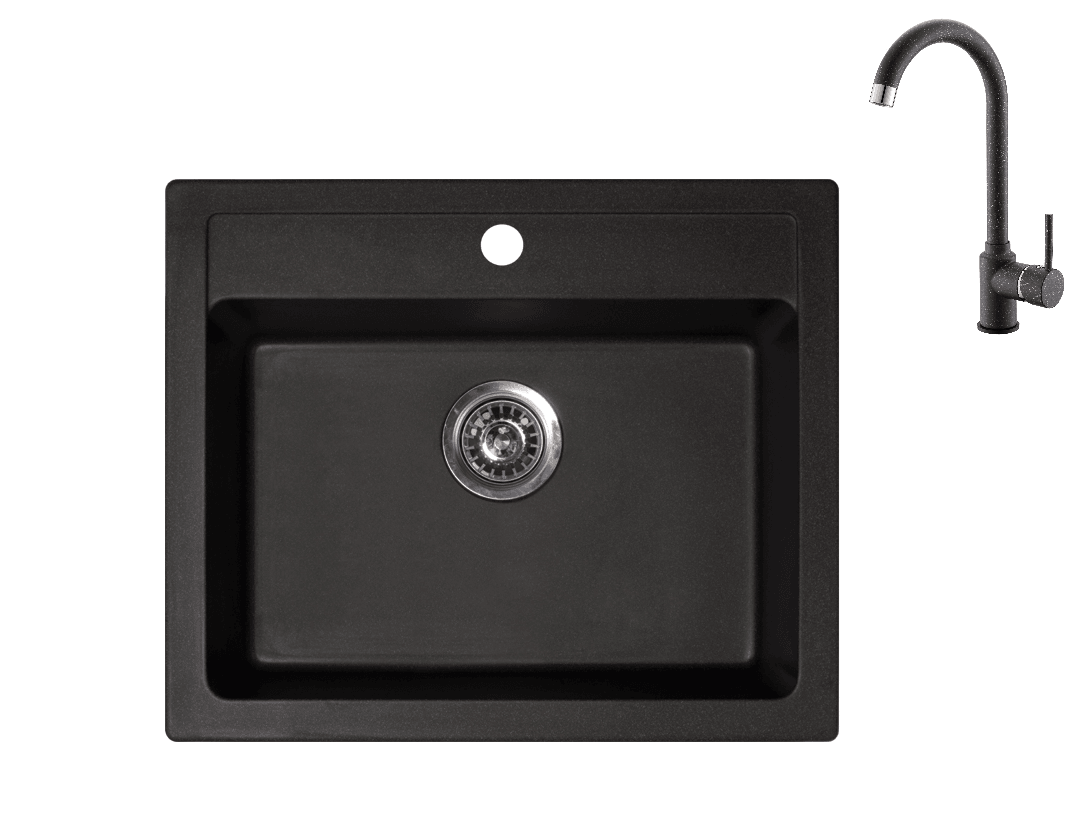 Metalac X Quadro 60 Usadna sudopera + baterija za sudoperu Roto, Crna