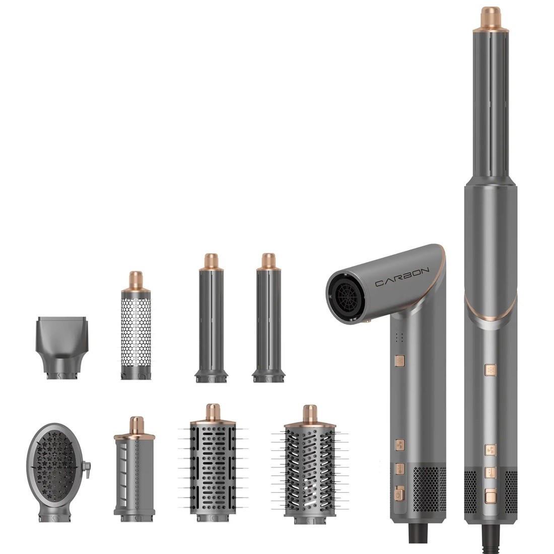 Carbon Multifunkcionalni stajler za kosu M8, 8u1, 8 nastavaka, Srebrne boje