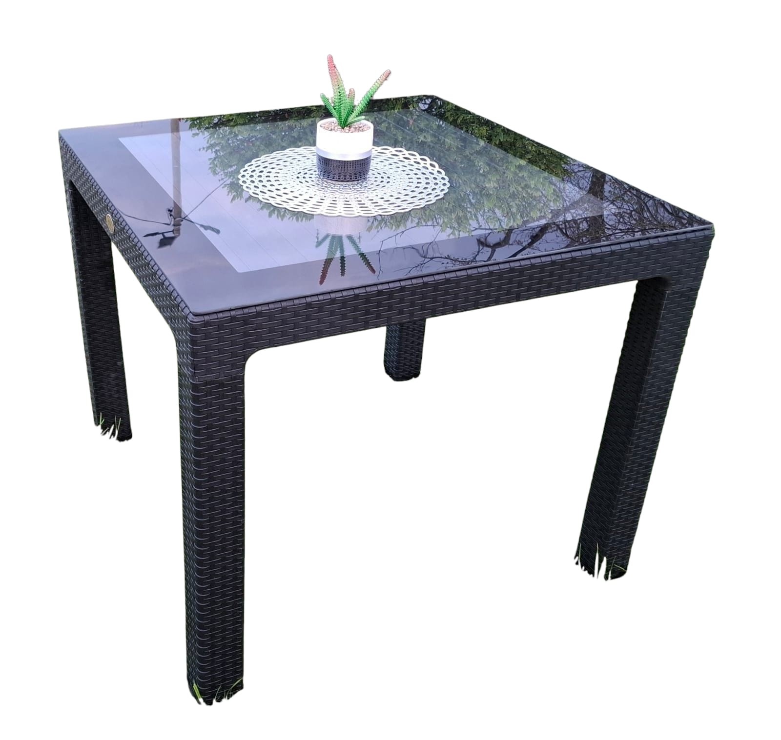 Capissi Baštenski sto sa staklom, 90x90cm, Crni