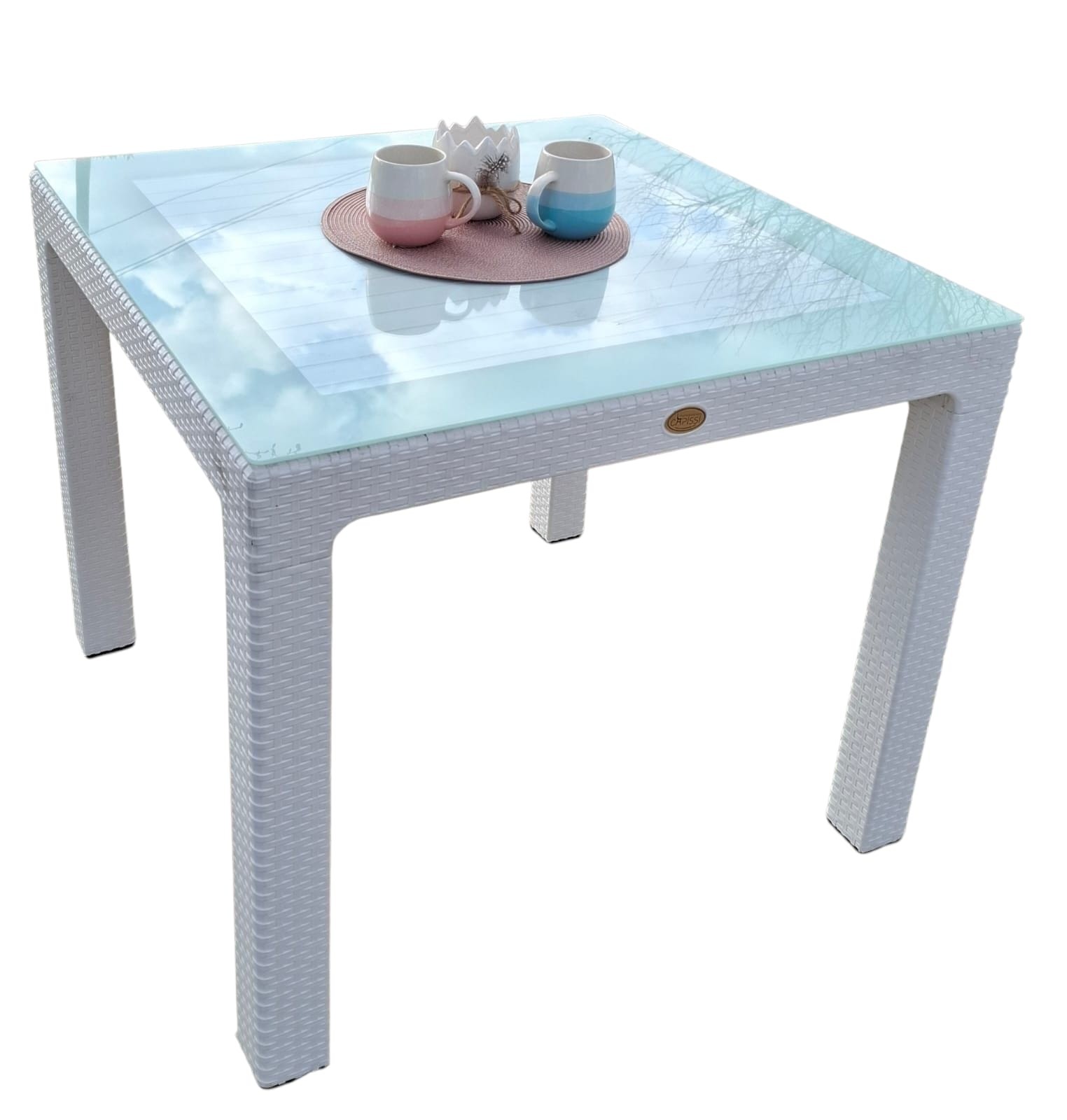 Capissi Baštenski sto sa staklom, 90x90cm, Beli