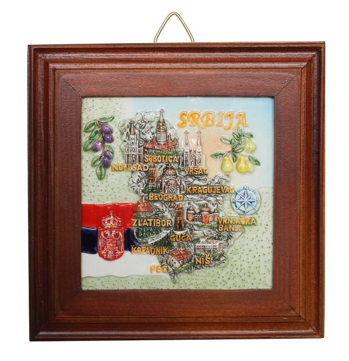 Mapa Srbije u drvenom ramu, Suvenir, 6x6cm