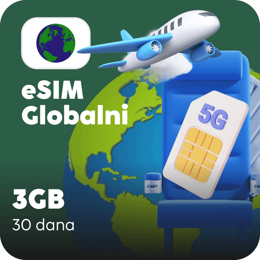 Globalna eSIM kartica - 3GB prepaid mobilnih podataka za 30 dana