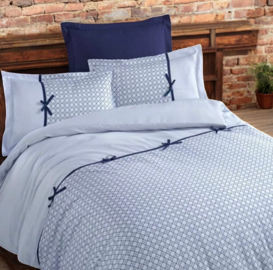 Posteljina za francuski ležaj Ranforce Mašna D2, Siva