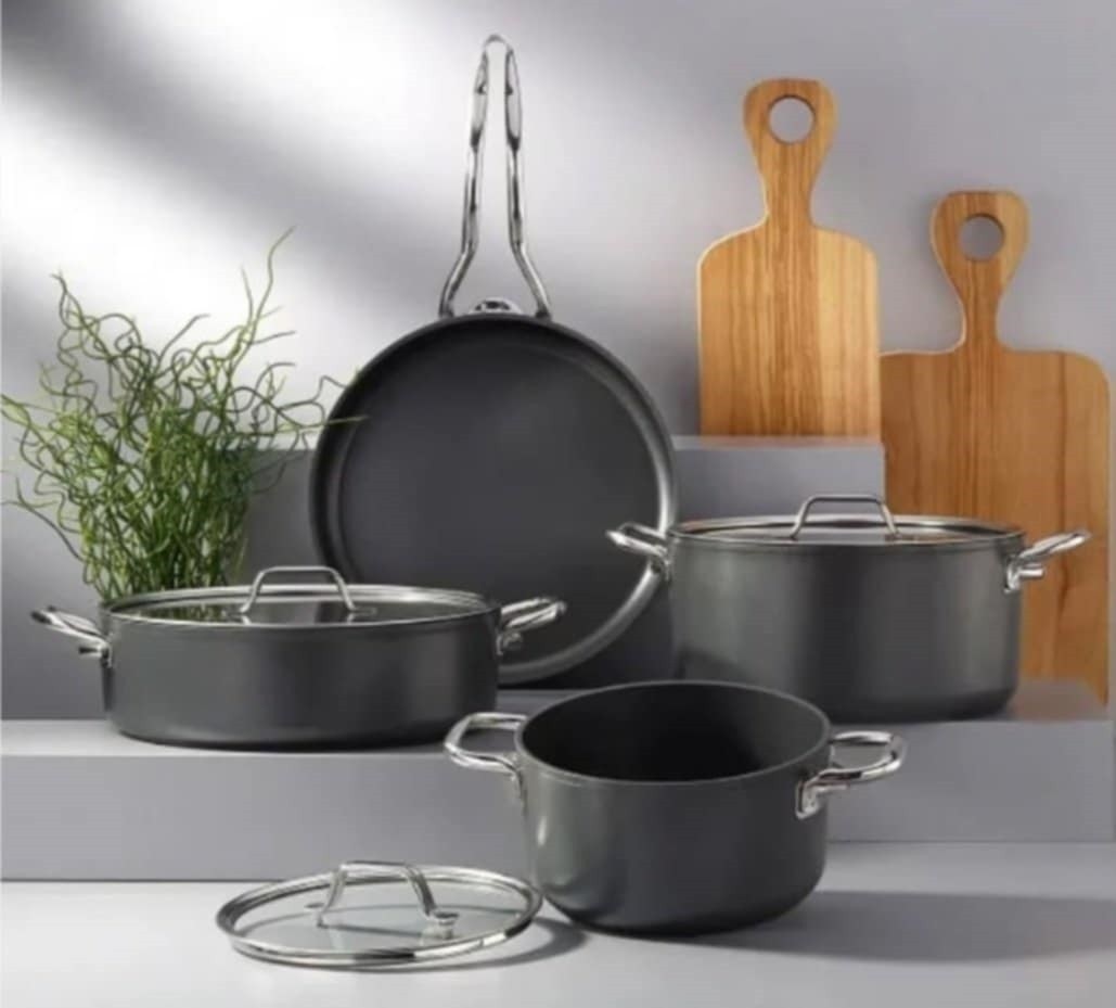 BONERA Set tri šerpe sa poklopcima i tiganj, Tamnosivi