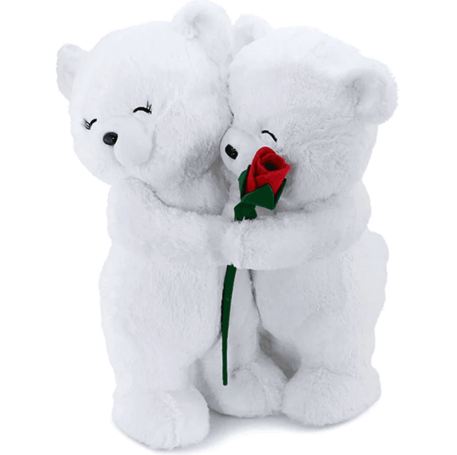 Par plišanih meda u zagrljaju s ružom 55cm beli