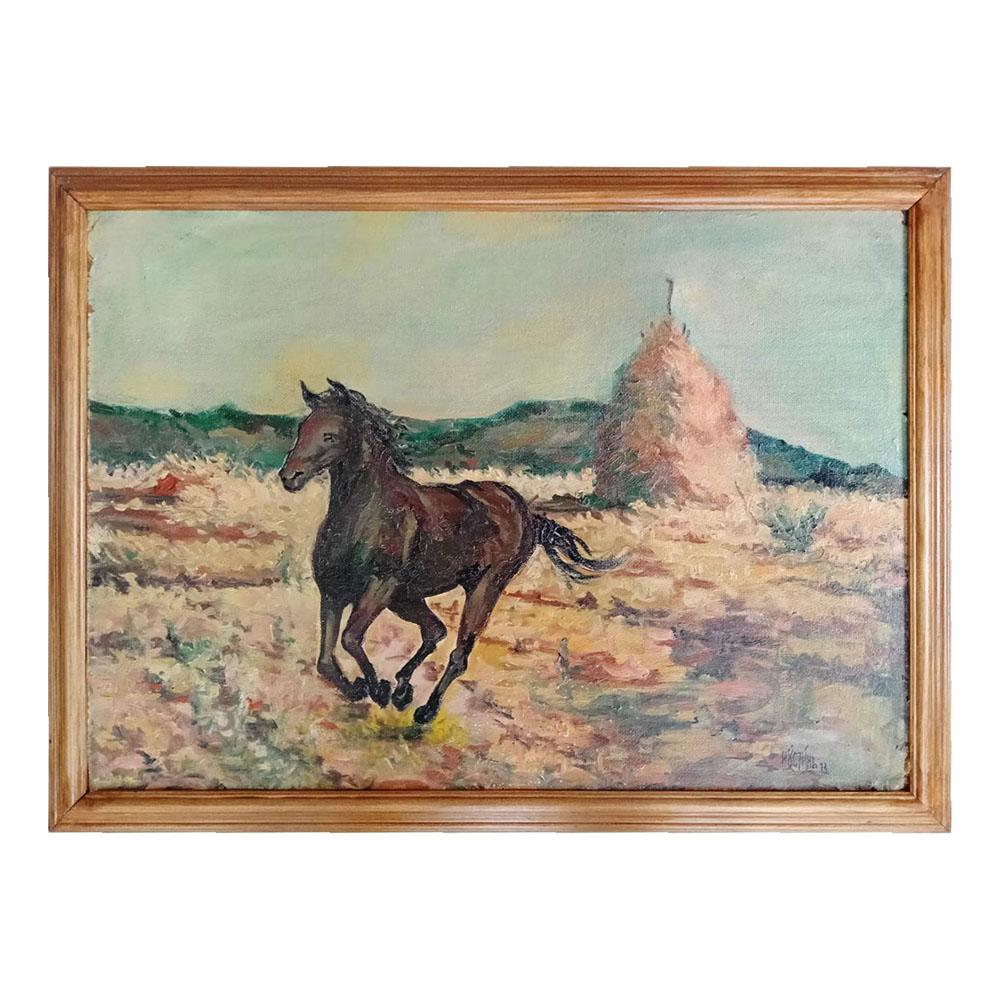 Konj u slobodi, Ulje na lesonitu, 75x55 cm