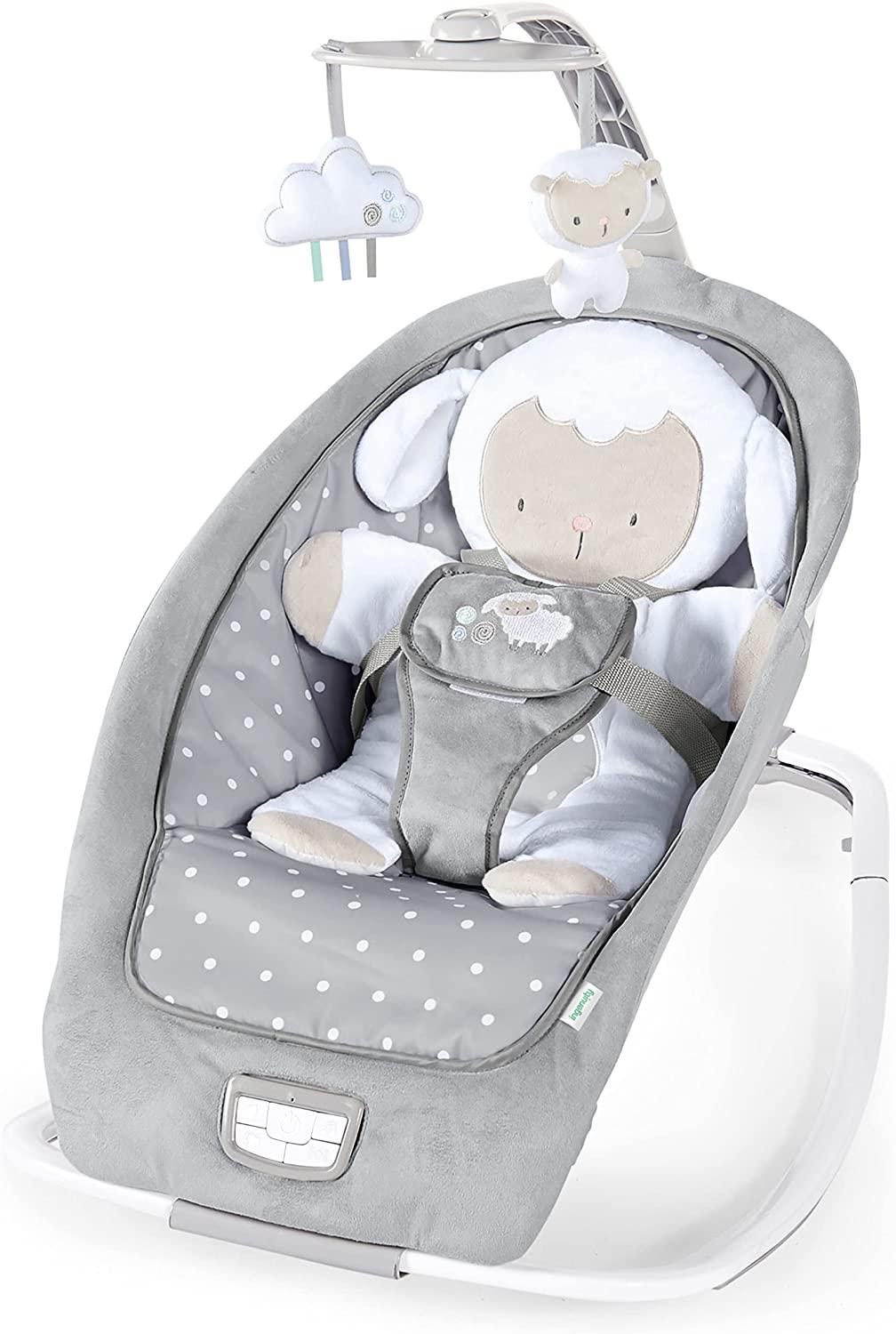Slike KIDS II Ingenity Ležaljka za bebe Rocking seat Cuddle Lamb sivo-bela
