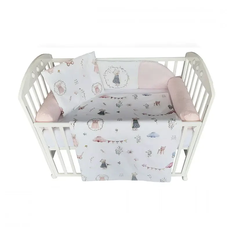 BABY TEXTIL Komplet posteljina za krevetac Retro Mede roze