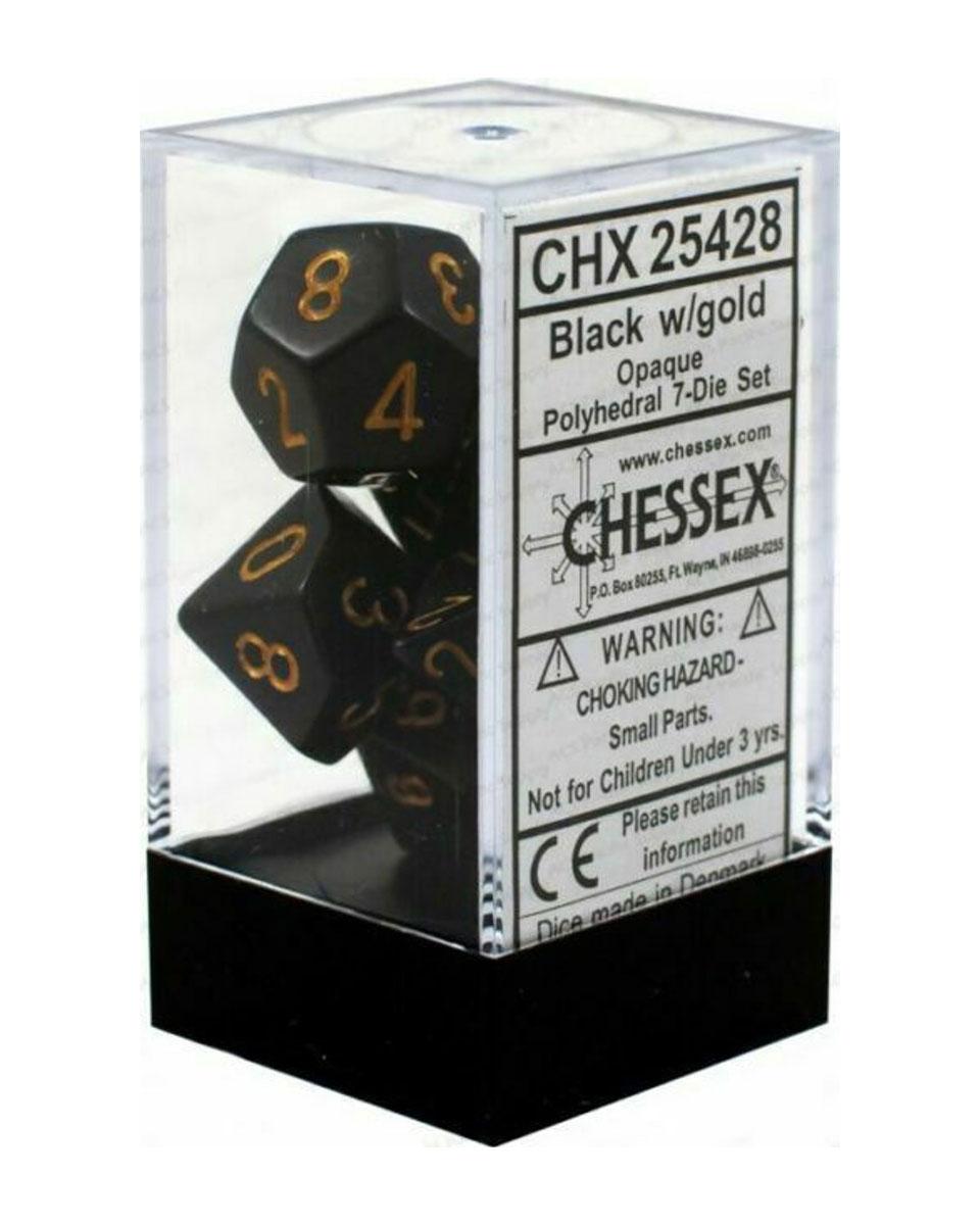 CHESSEX Kockice Opaque Polyhedral Black & Gold 7/1