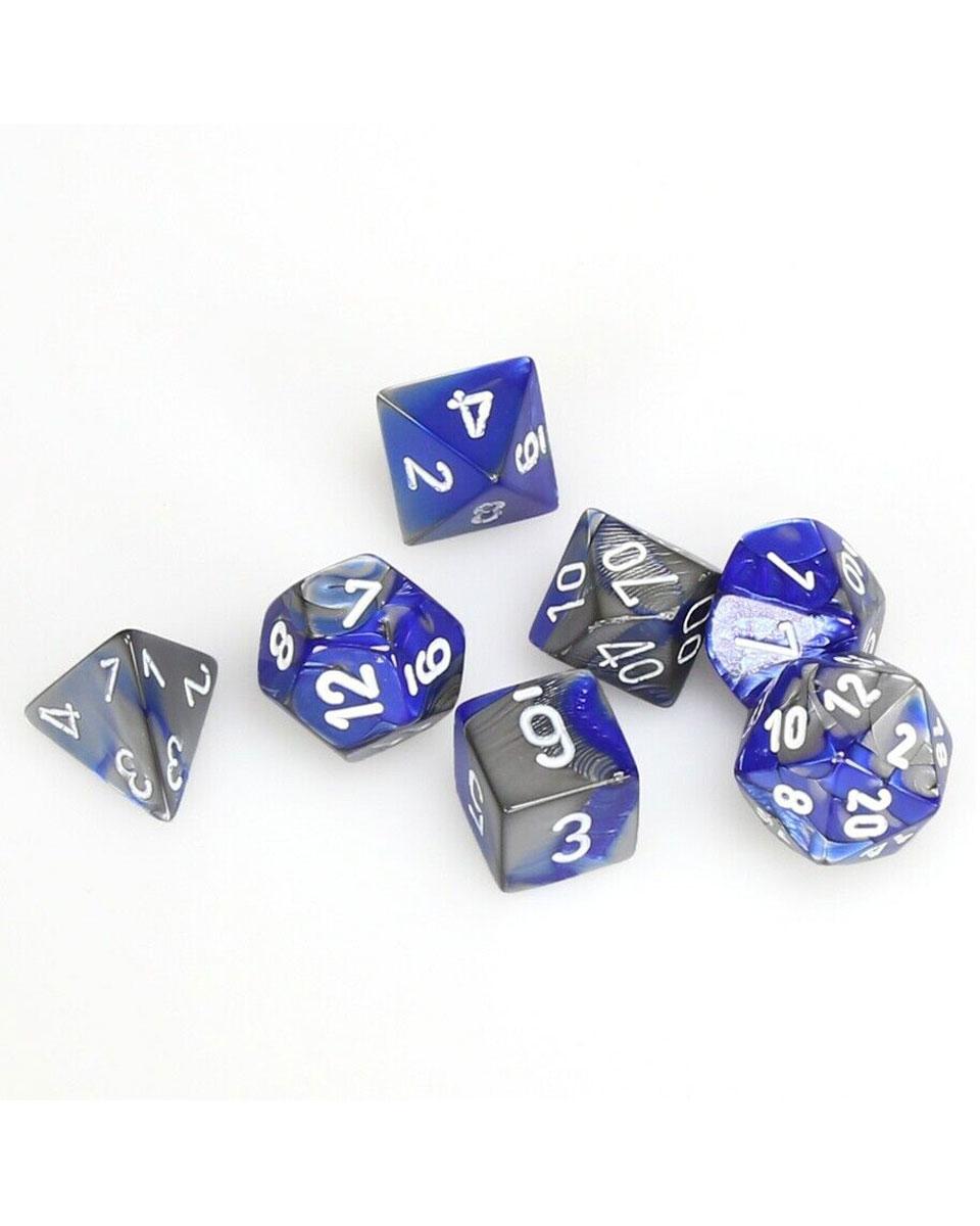 CHESSEX Kockice Polyhedral Gemini Blue-Steel & White 7/1