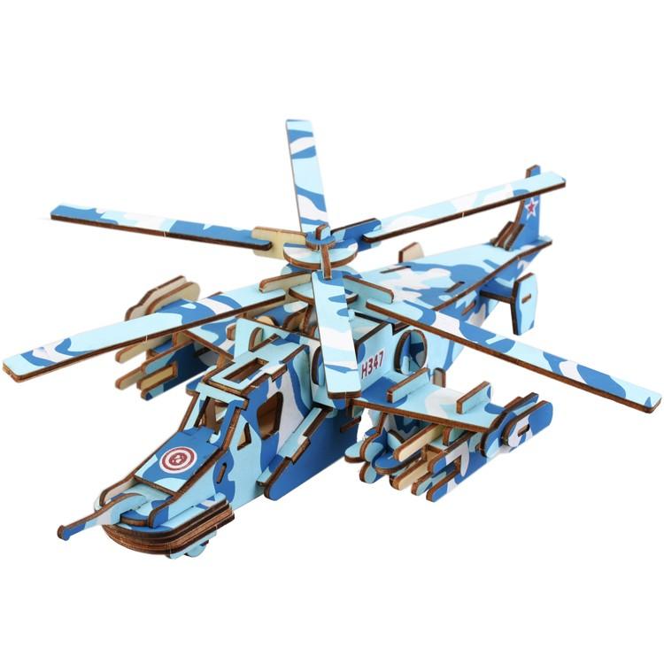 ČAROLIJASHOP 3D Drvena slagalica – Helikopter – plava ajkula