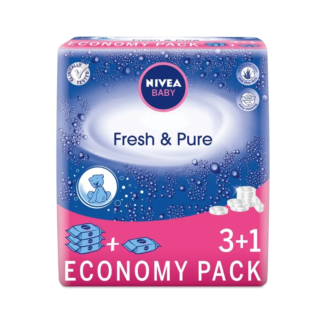 NIVEA Vlažne maramice Baby Economy Pack 3+1 Pure