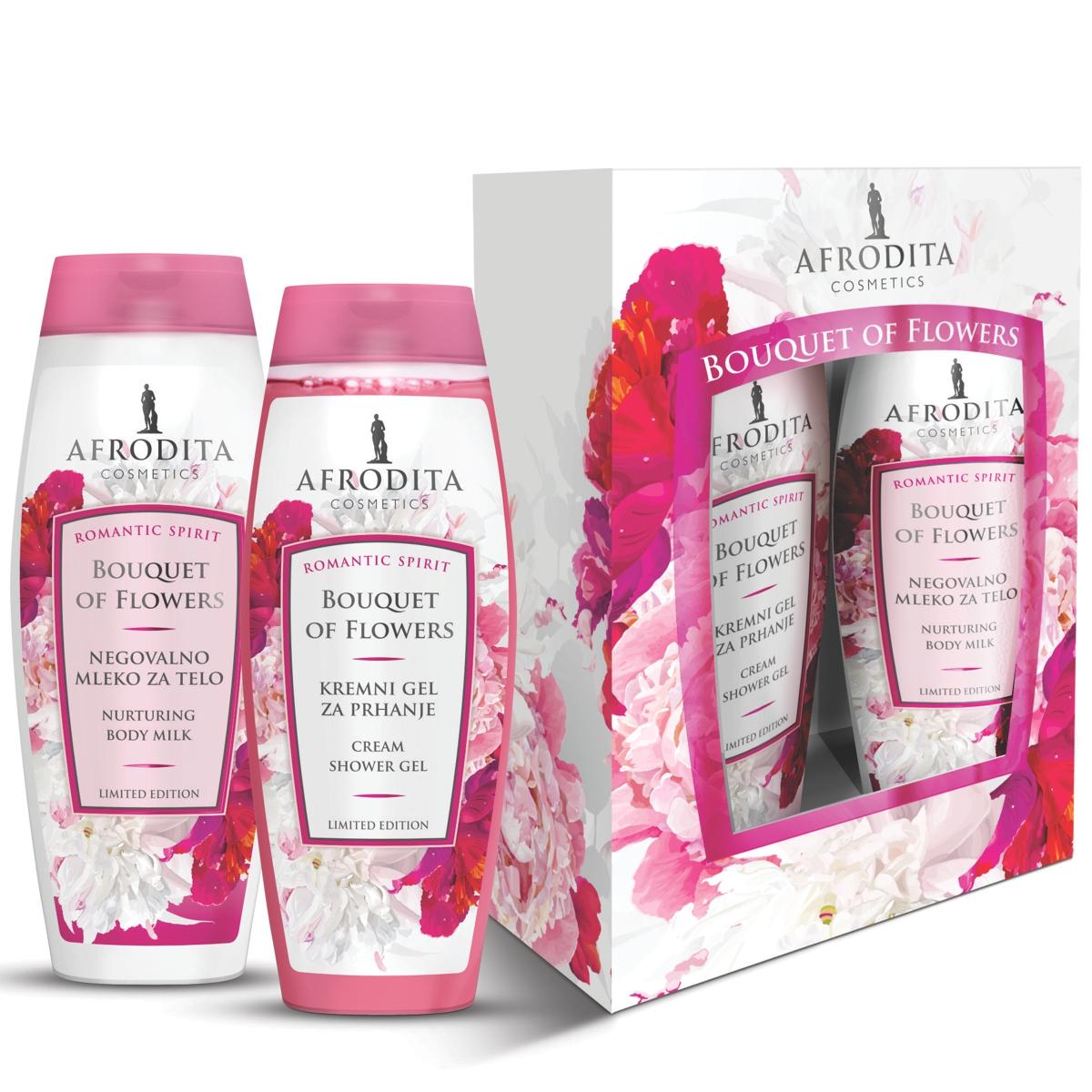 Selected image for Afrodita Cosmetics Poklon paket Bouquet of flowers, Gel za tuširanje 200 ml + mleko za telo 200 ml