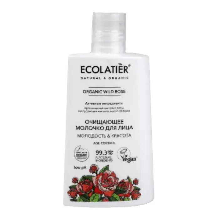 Selected image for ECOLATIER Green Face Mleko za čišćenje lica protiv bora sa eteričnim uljima divlje ruže i vitaminom E 250 ml