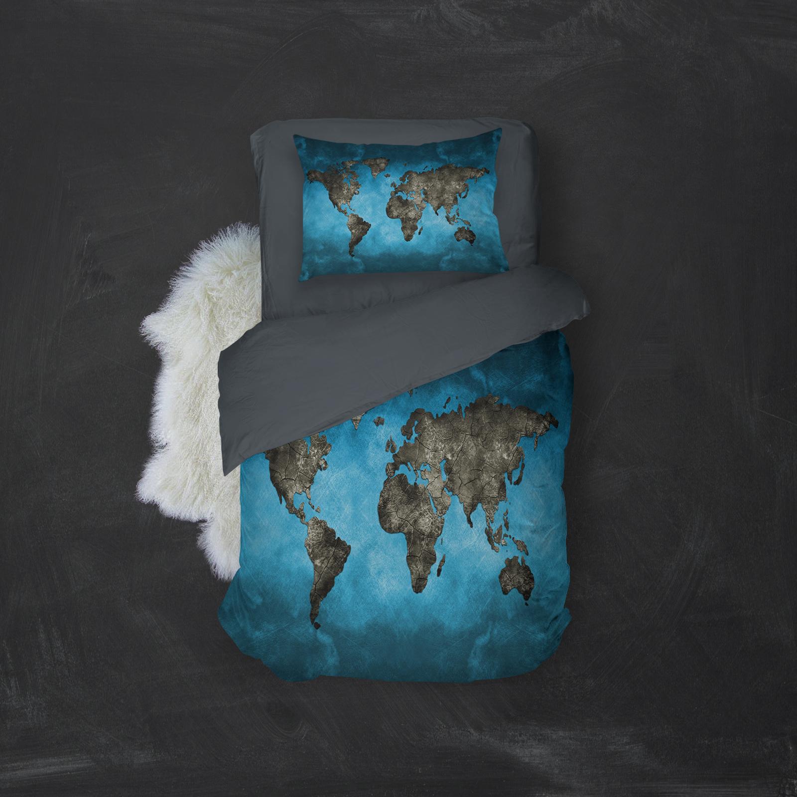 Selected image for MEY HOME Posteljina sa motivom mape sveta 3D 160x220cm plavo-siva