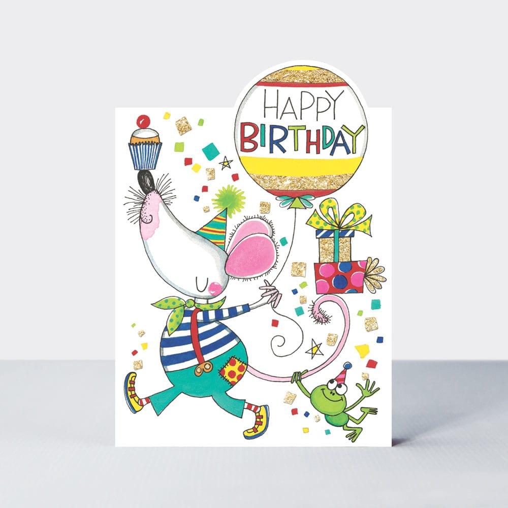 RACHEL ELLEN Čestitka Happy Birthday Mouse & Balloon