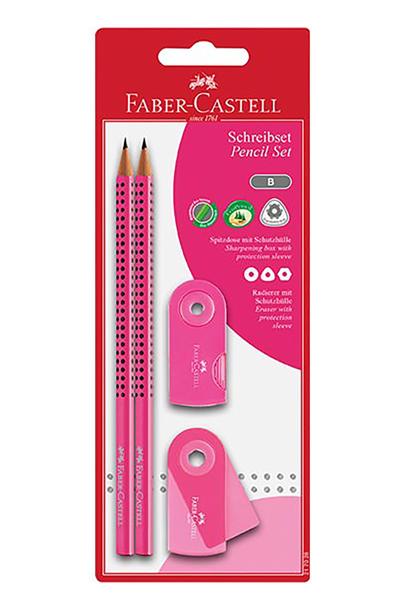 FABER CASTELL Set dve grafitne olovke + rezač + gumica roze